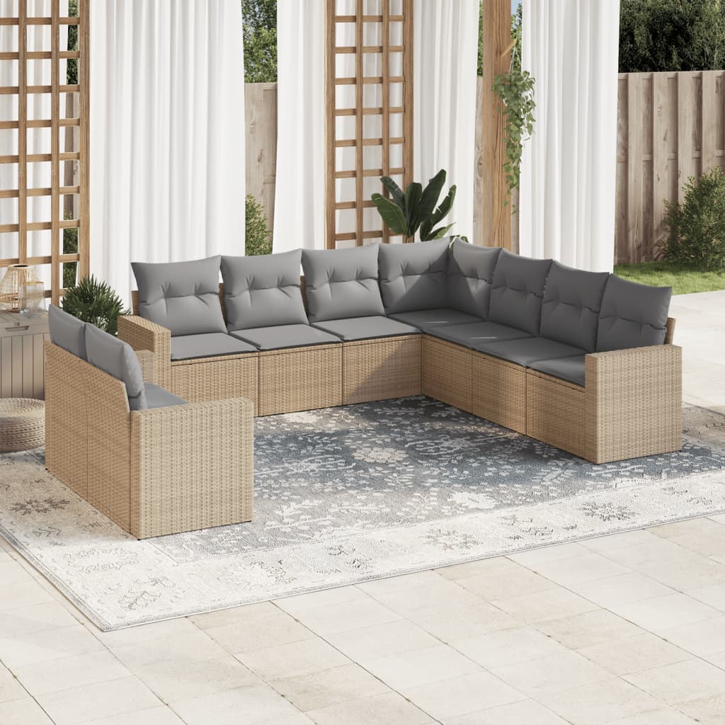 Salon de jardin avec coussins 9 pcs beige résine tressée