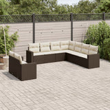 Salon de jardin avec coussins 9 pcs marron résine tressée