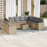 Salon de jardin avec coussins 10 pcs beige résine tressée