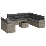 Garden furniture set with cushions 10 pcs gray woven resin