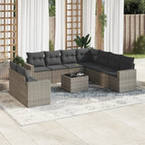 Garden furniture set with cushions 10 pcs gray woven resin