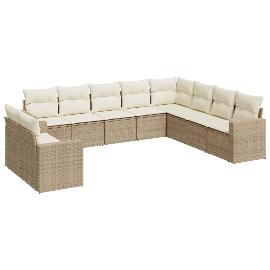 Salon de jardin avec coussins 10 pcs beige résine tressée