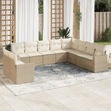 Salon de jardin avec coussins 10 pcs beige résine tressée