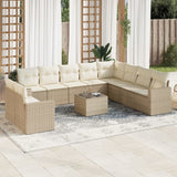 Salon de jardin 11 pcs avec coussins beige résine tressée