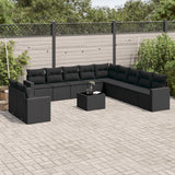 Salon de jardin 12 pcs avec coussins noir résine tressée