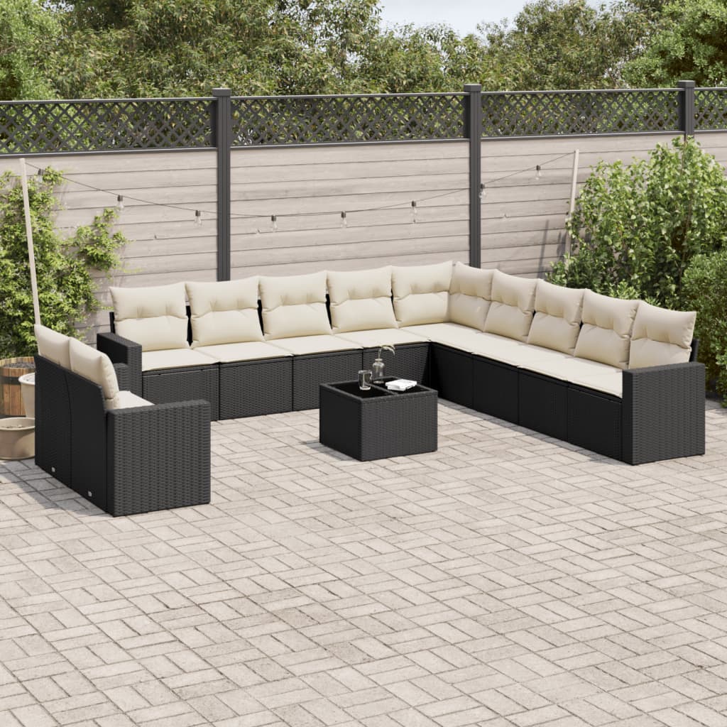 Salon de jardin 12 pcs avec coussins noir résine tressée