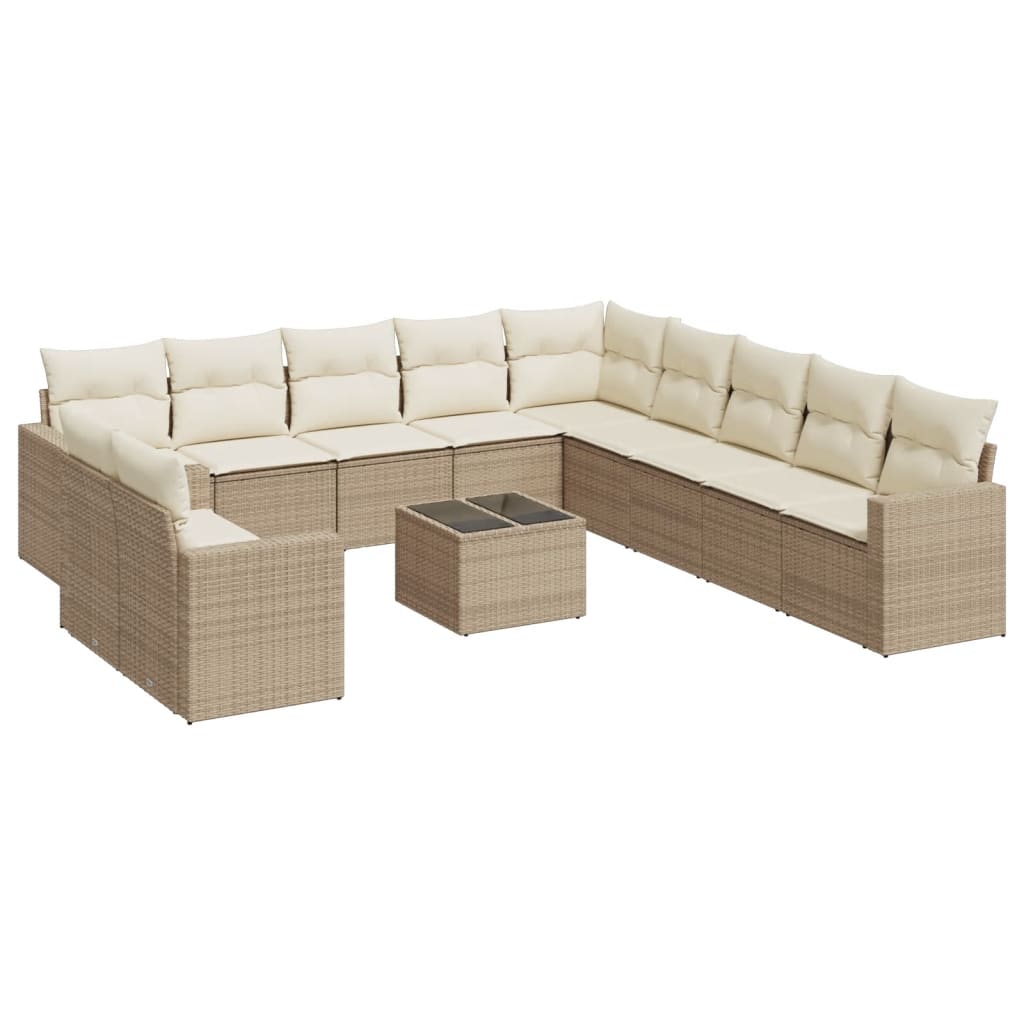 Salon de jardin avec coussins 12 pcs beige résine tressée