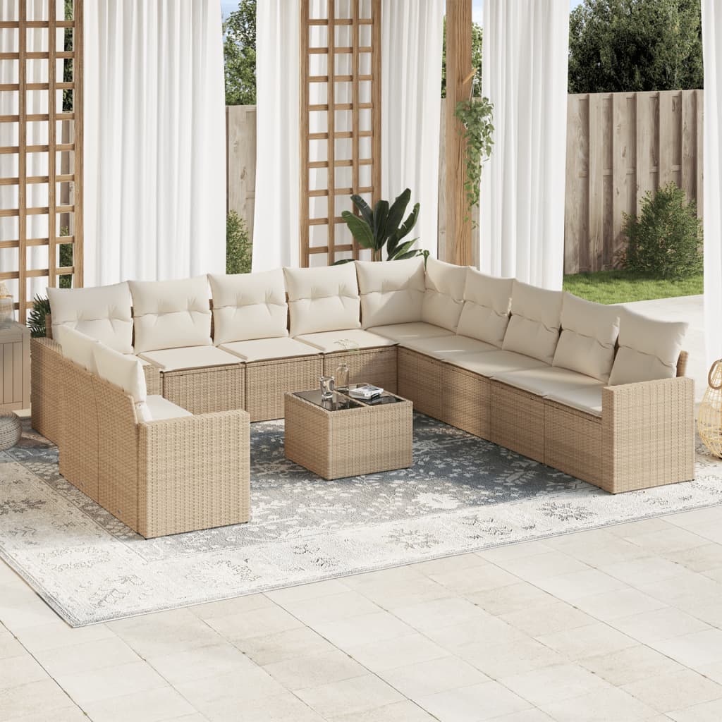 Salon de jardin avec coussins 12 pcs beige résine tressée