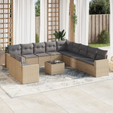 Salon de jardin avec coussins 12 pcs beige résine tressée