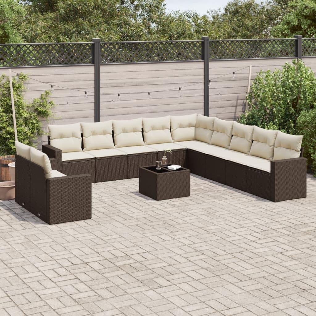 Salon de jardin avec coussins 12 pcs marron résine tressée