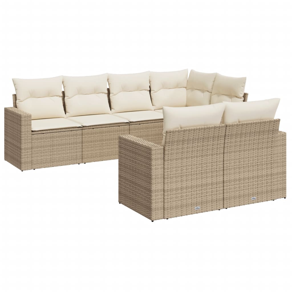 Salon de jardin avec coussins 7 pcs beige résine tressée