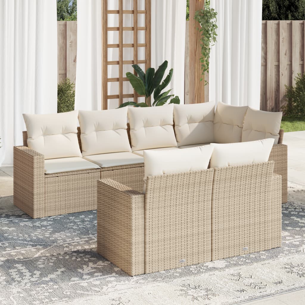 Salon de jardin avec coussins 7 pcs beige résine tressée