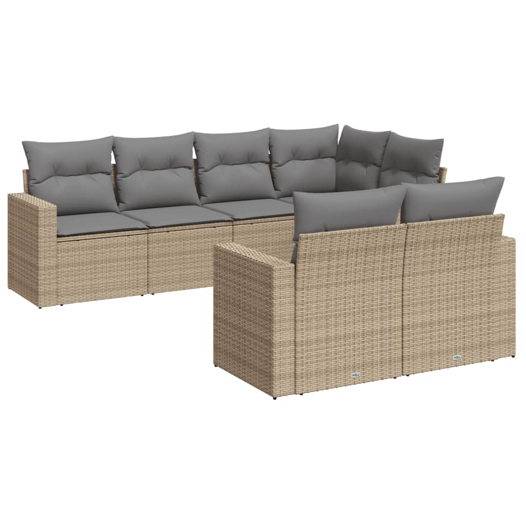 Salon de jardin avec coussins 7 pcs beige résine tressée