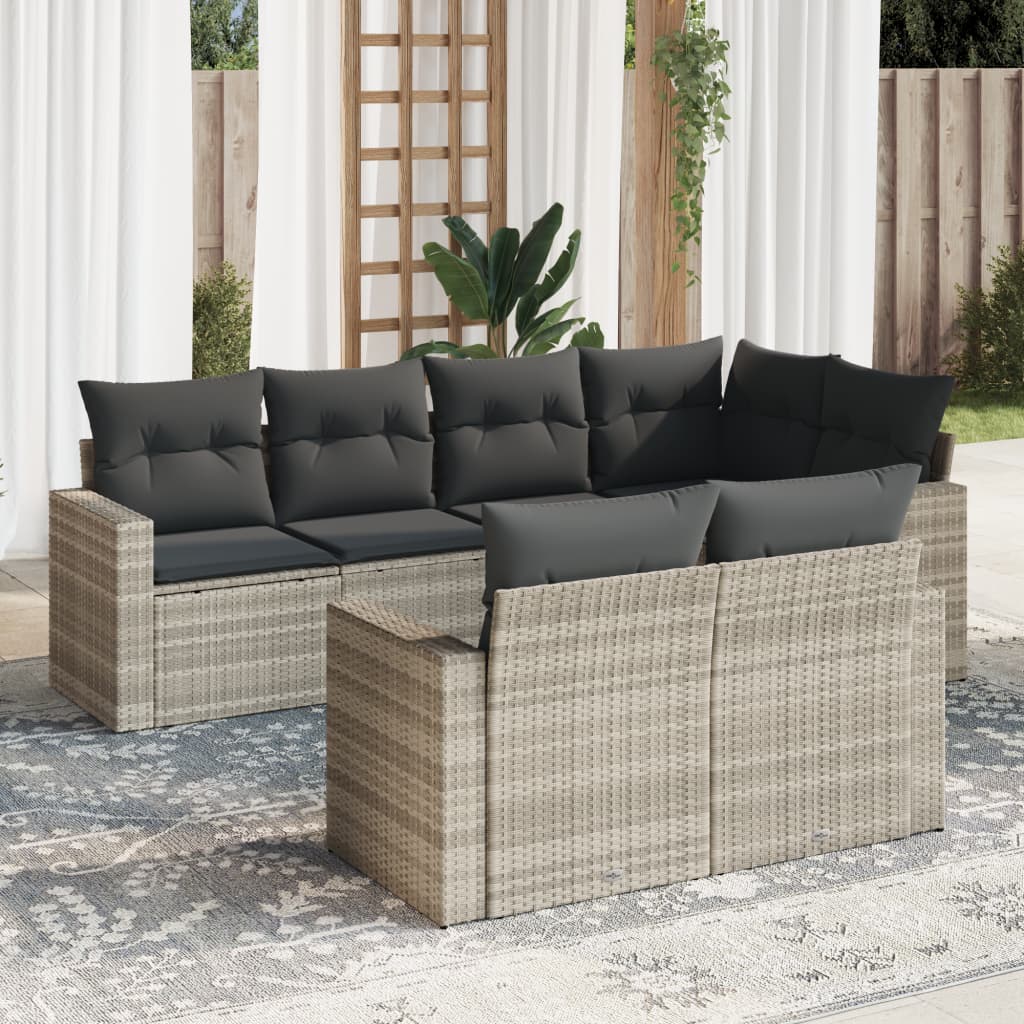 Salon de jardin avec coussins 7 pcs gris clair résine tressée