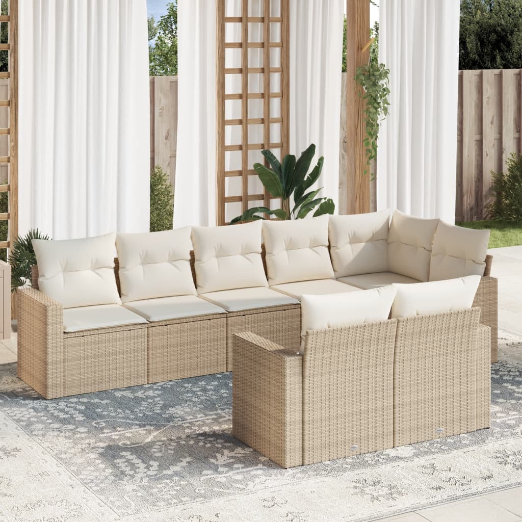 Salon de jardin avec coussins 8 pcs beige résine tressée