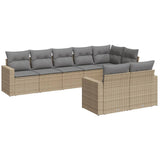 Salon de jardin avec coussins 8 pcs beige résine tressée