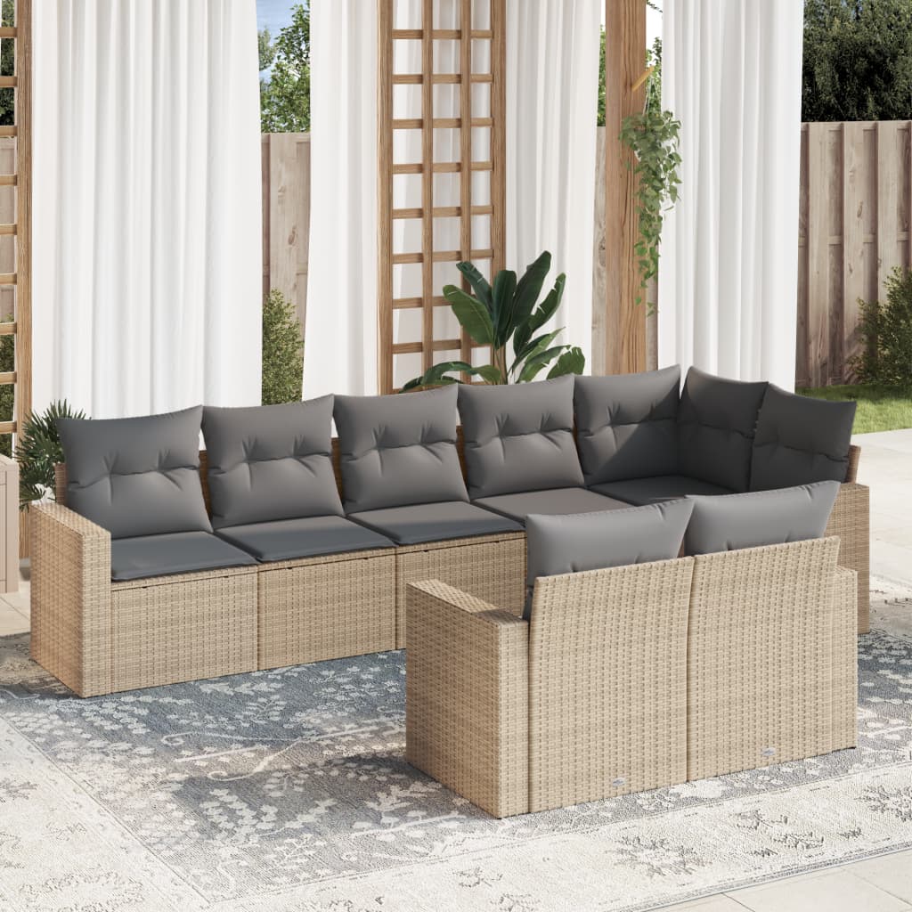 Salon de jardin avec coussins 8 pcs beige résine tressée