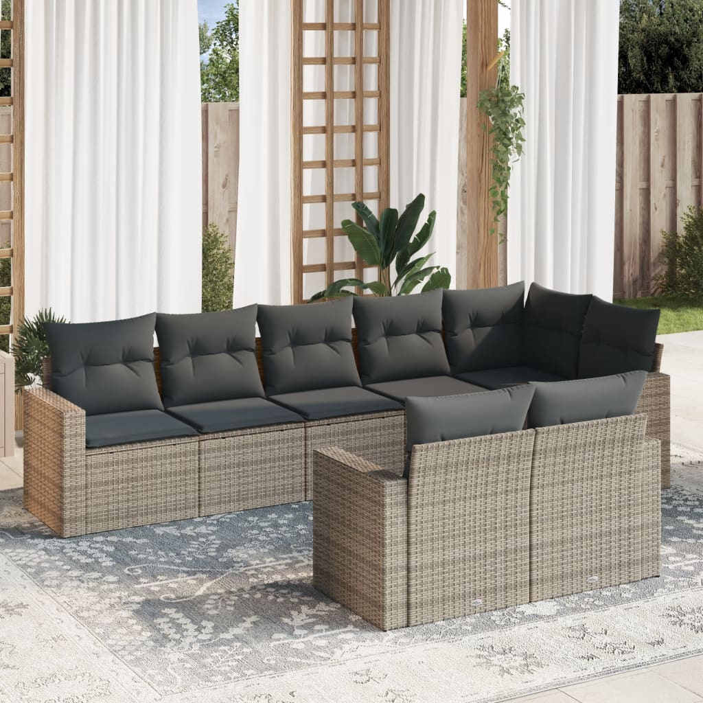 Salon de jardin 8 pcs avec coussins gris résine tressée