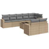 Salon de jardin avec coussins 9 pcs beige résine tressée