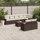 Garden furniture set with cushions 9 pcs brown wicker resin