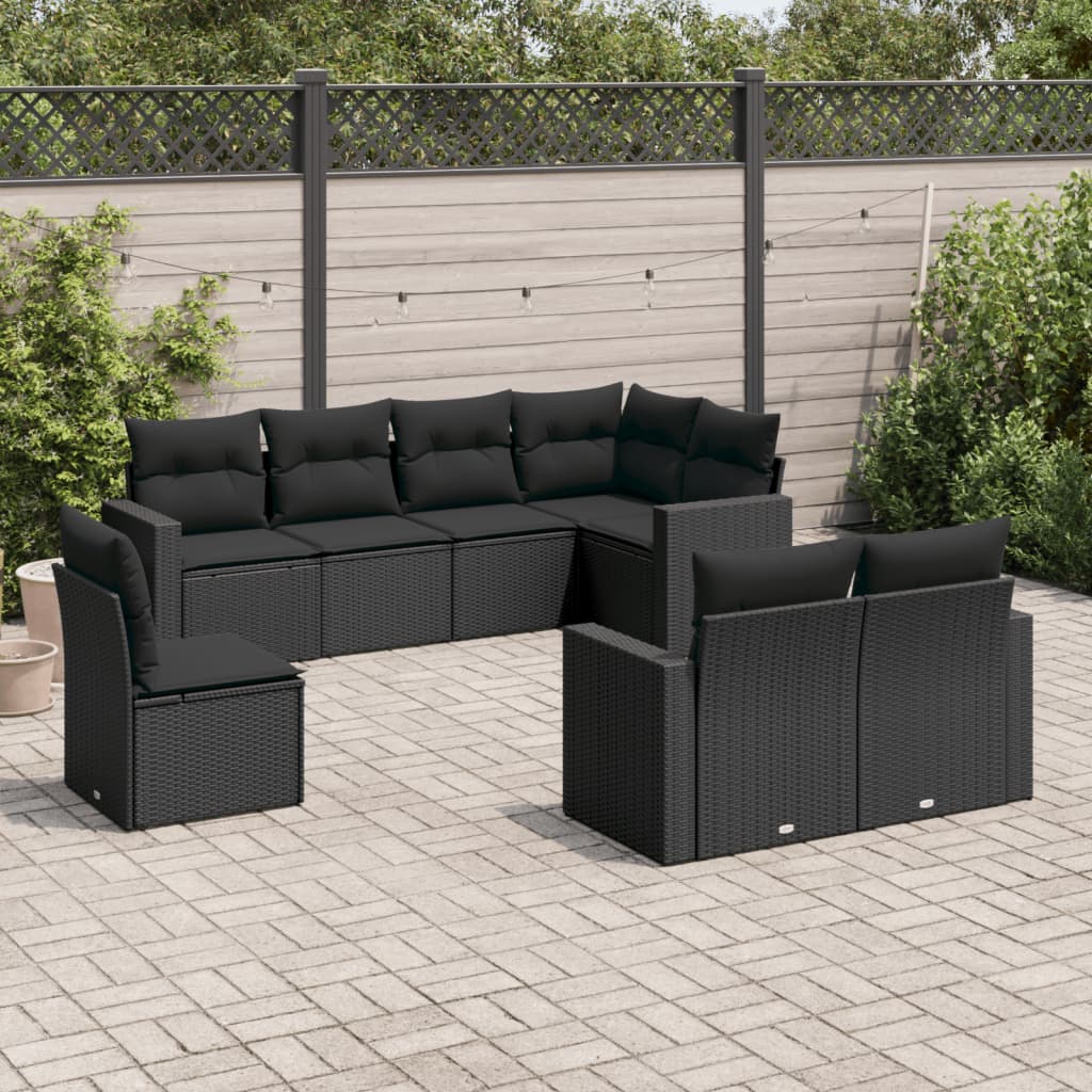 Salon de jardin 8 pcs avec coussins noir résine tressée