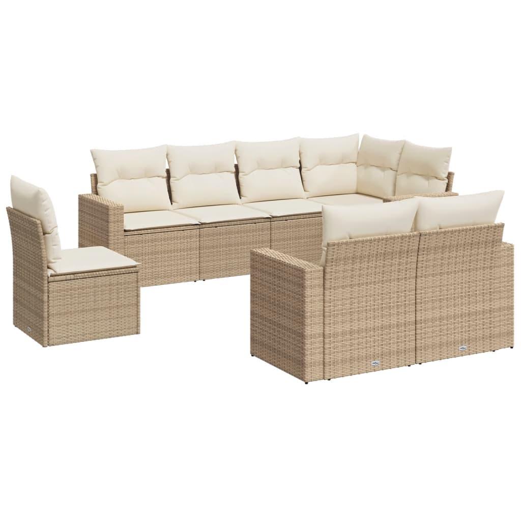 Salon de jardin avec coussins 8 pcs beige résine tressée