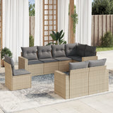 Salon de jardin avec coussins 8 pcs beige résine tressée