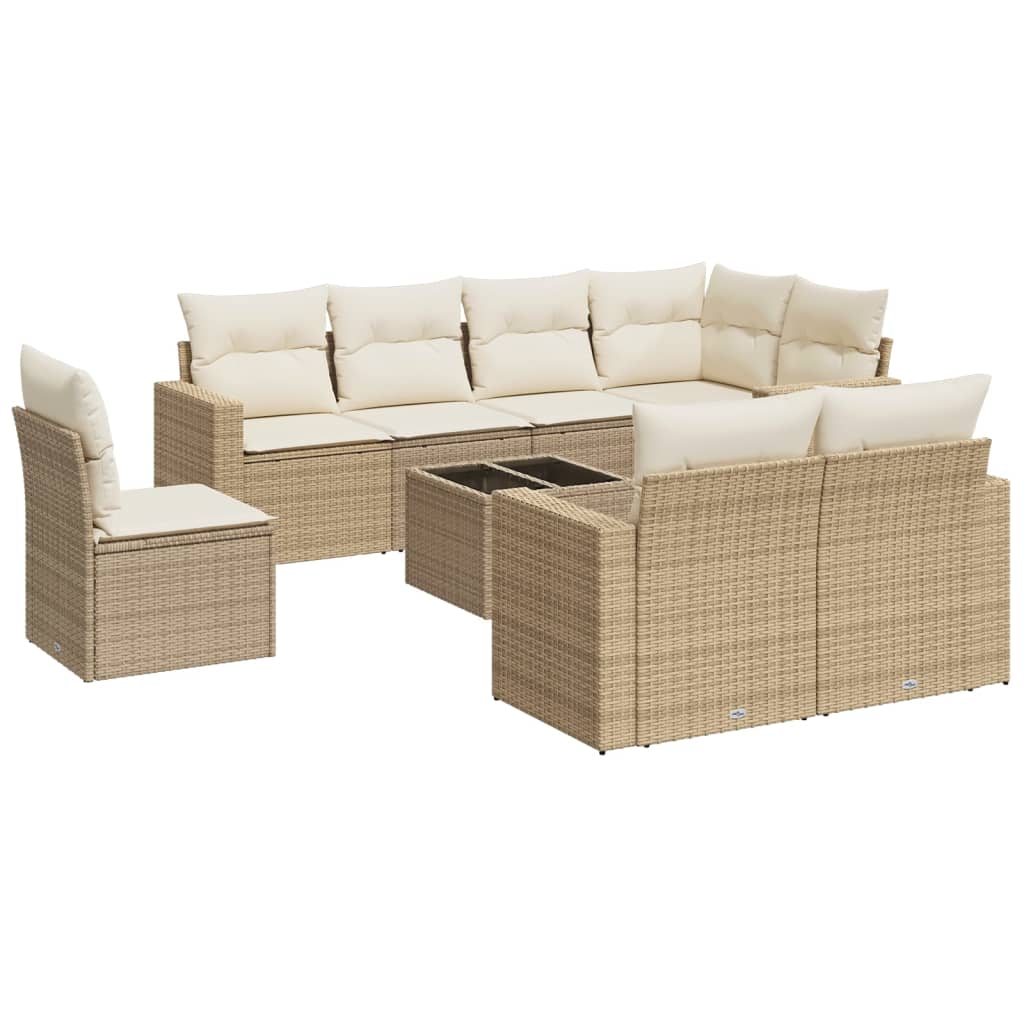 Salon de jardin avec coussins 9 pcs beige résine tressée