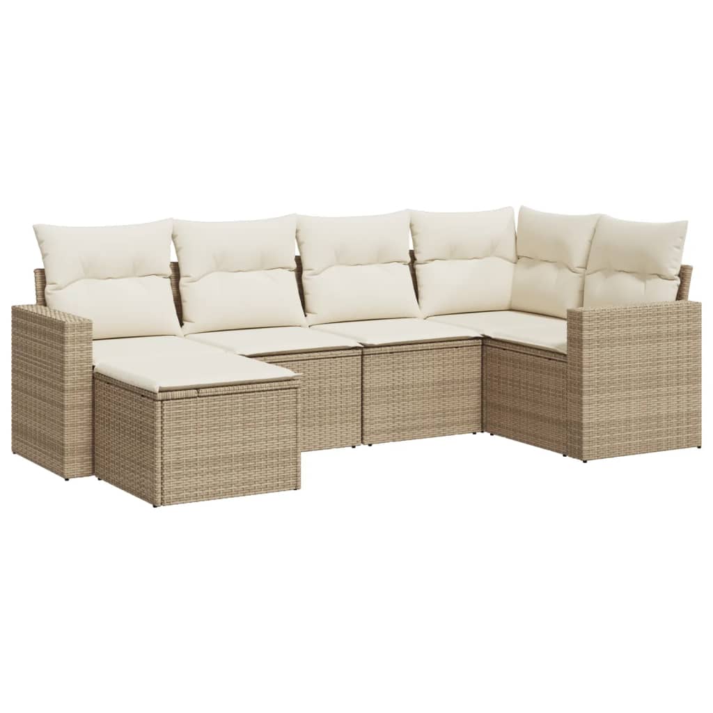 Salon de jardin avec coussins 6 pcs beige résine tressée