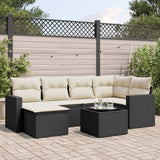 Salon de jardin 7 pcs avec coussins noir résine tressée