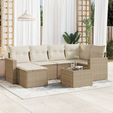 Salon de jardin avec coussins 7 pcs beige résine tressée