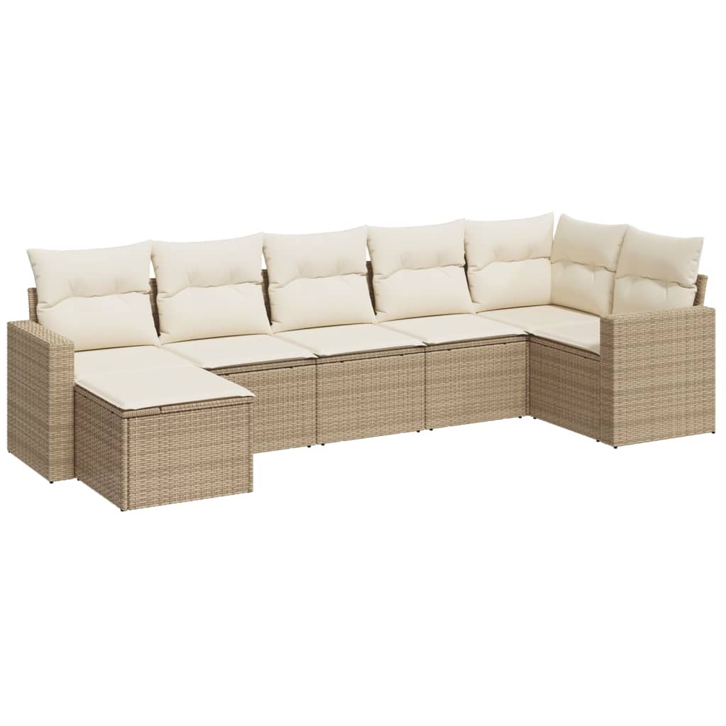 Salon de jardin avec coussins 7 pcs beige résine tressée