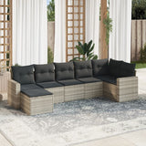 Salon de jardin avec coussins 7 pcs gris clair résine tressée