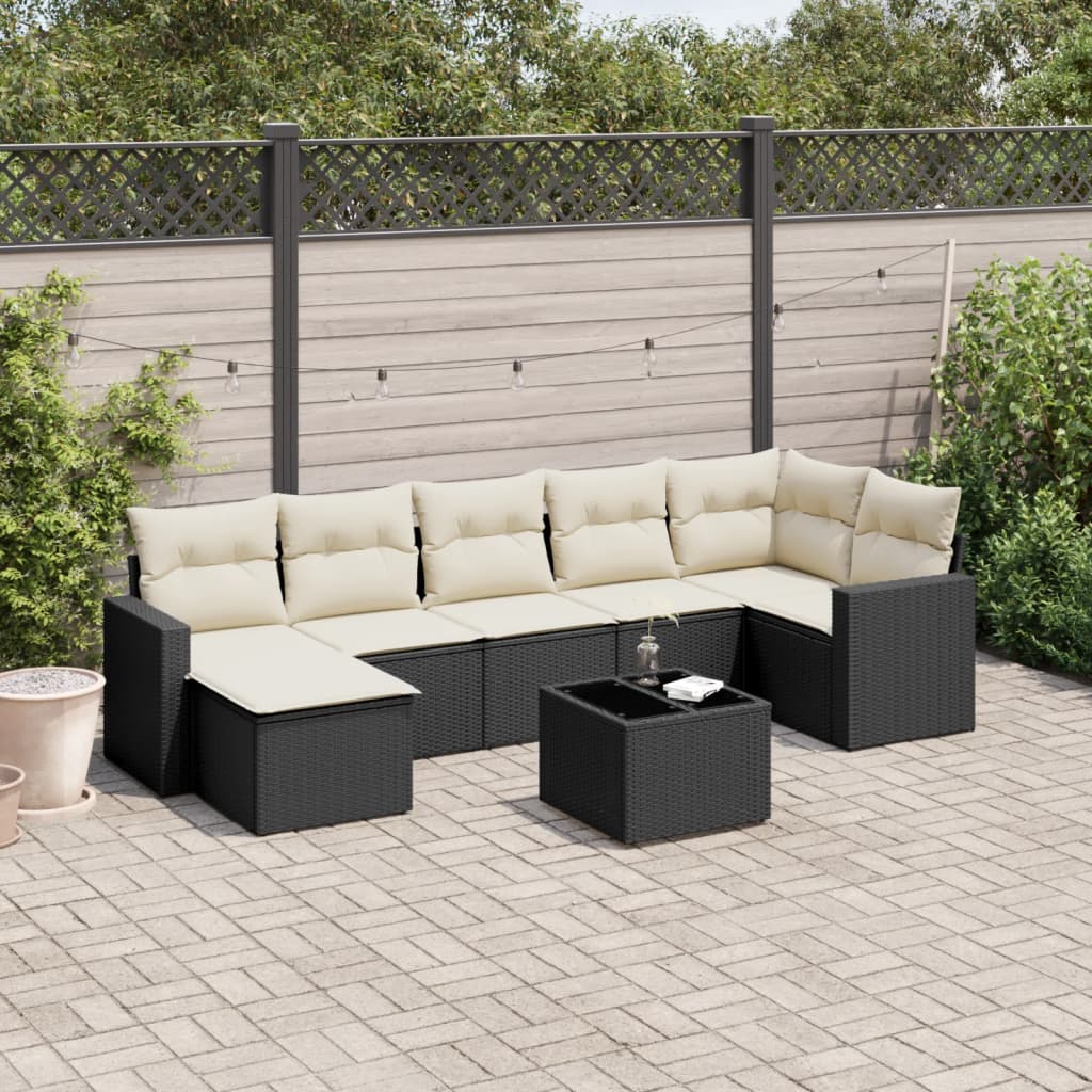 Salon de jardin 8 pcs avec coussins noir résine tressée