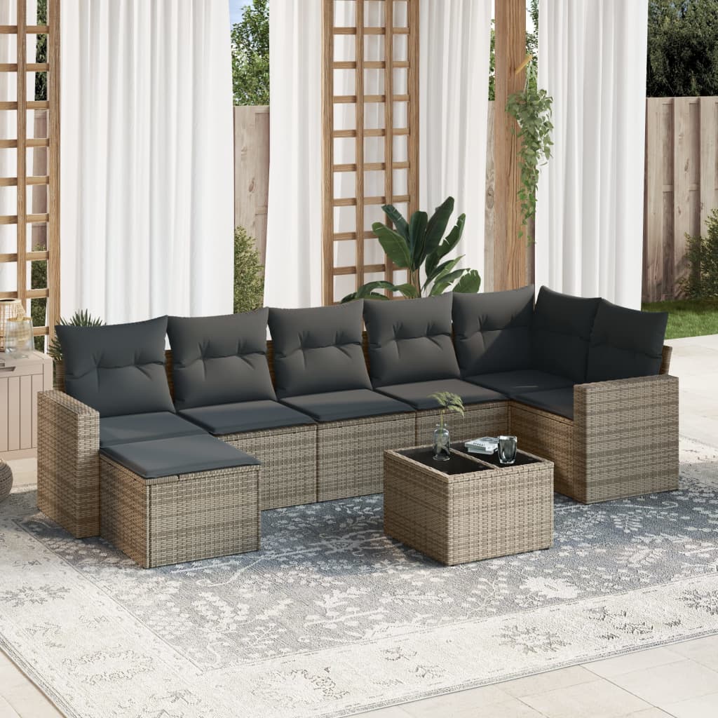 Salon de jardin 8 pcs avec coussins gris résine tressée