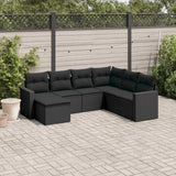 Salon de jardin 7 pcs avec coussins noir résine tressée