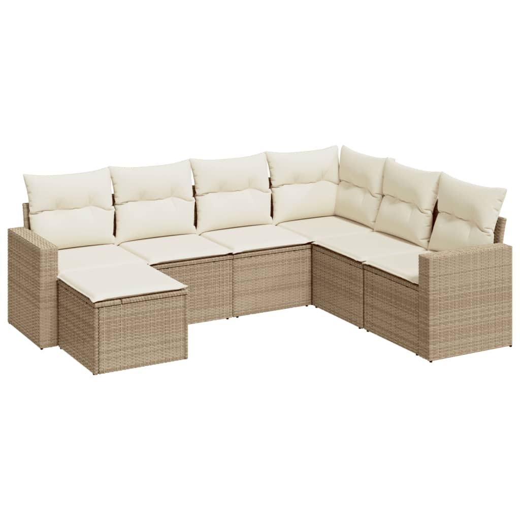 Garden furniture set with cushions 7 pcs beige woven resin