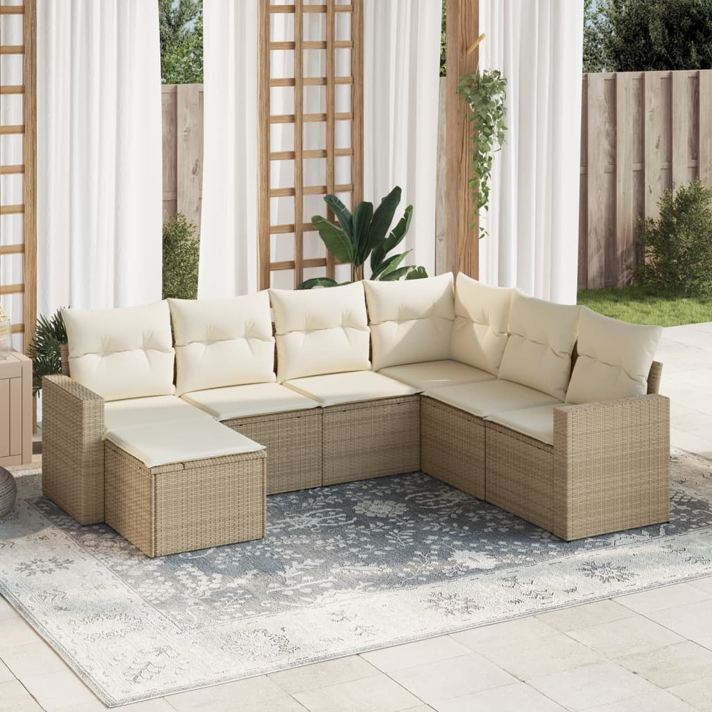 Salon de jardin avec coussins 7 pcs beige résine tressée