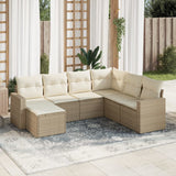 Garden furniture set with cushions 7 pcs beige woven resin