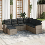 Salon de jardin avec coussins 7 pcs gris résine tressée