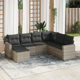 Salon de jardin avec coussins 7 pcs gris clair résine tressée