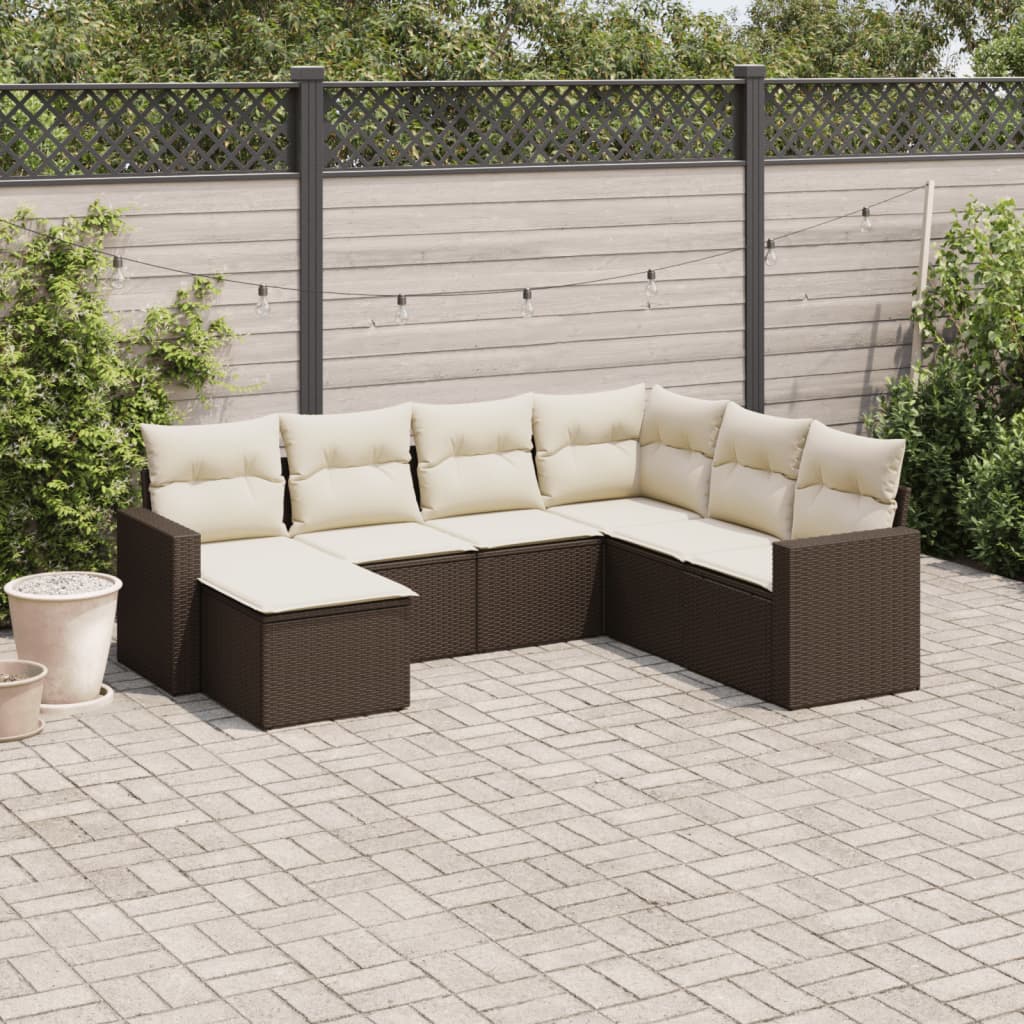 Salon de jardin avec coussins 7 pcs marron résine tressée