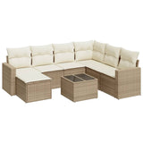 Salon de jardin avec coussins 8 pcs beige résine tressée