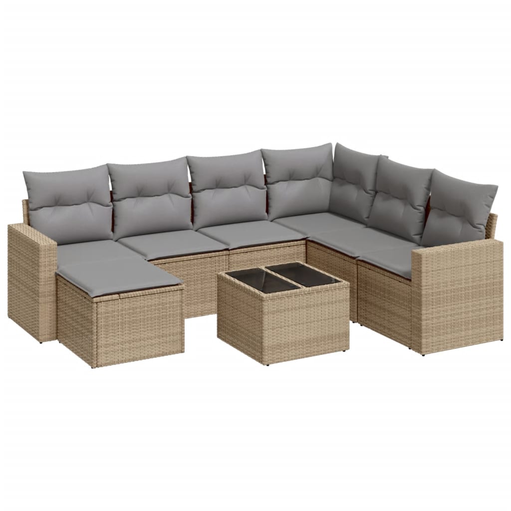 Salon de jardin avec coussins 8 pcs beige résine tressée