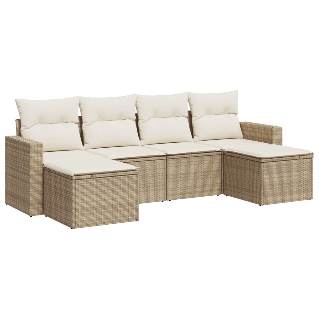 Salon de jardin avec coussins 6 pcs beige résine tressée