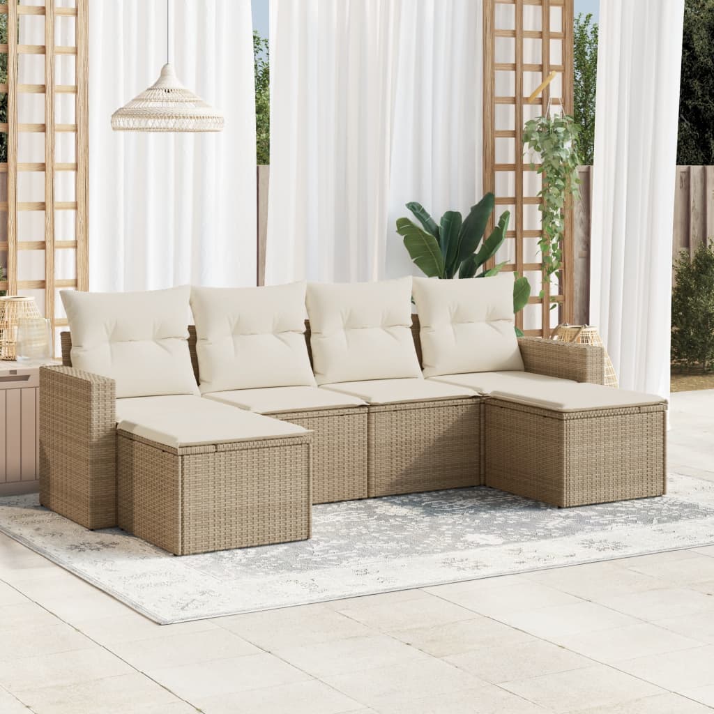 Salon de jardin avec coussins 6 pcs beige résine tressée