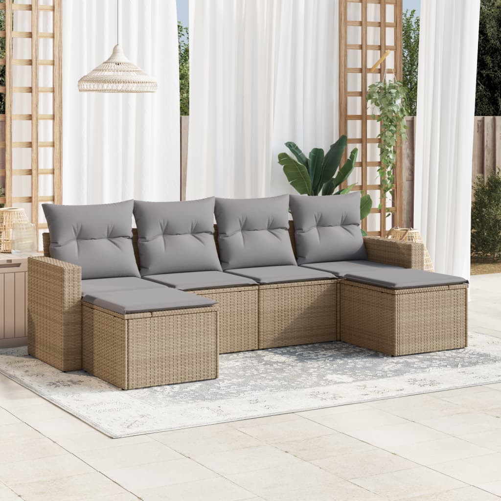 Salon de jardin avec coussins 6 pcs beige résine tressée