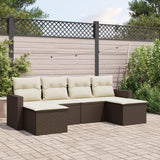 Salon de jardin avec coussins 6 pcs marron résine tressée