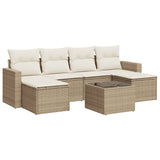 Salon de jardin avec coussins 7 pcs beige résine tressée