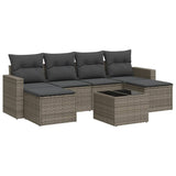 Salon de jardin avec coussins 7 pcs gris résine tressée